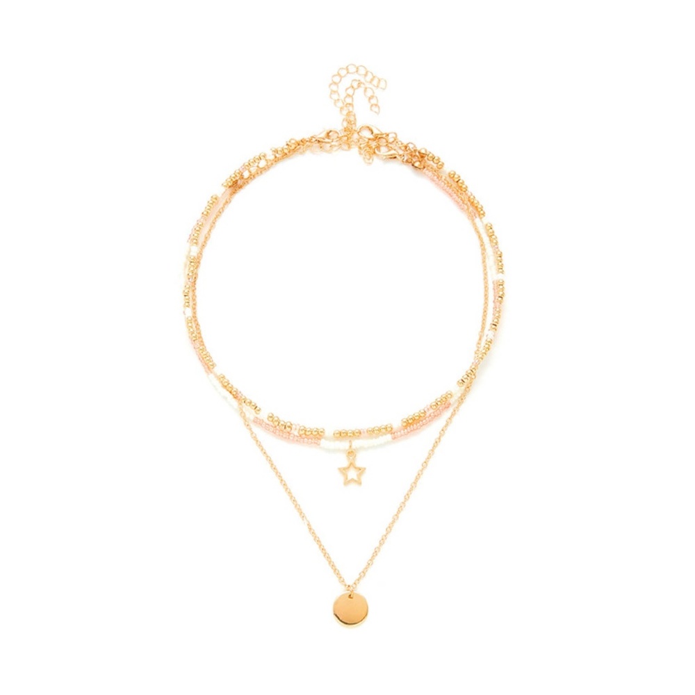 Gold White Sequin Star Layered Choker Necklace - Picture 2 of 3